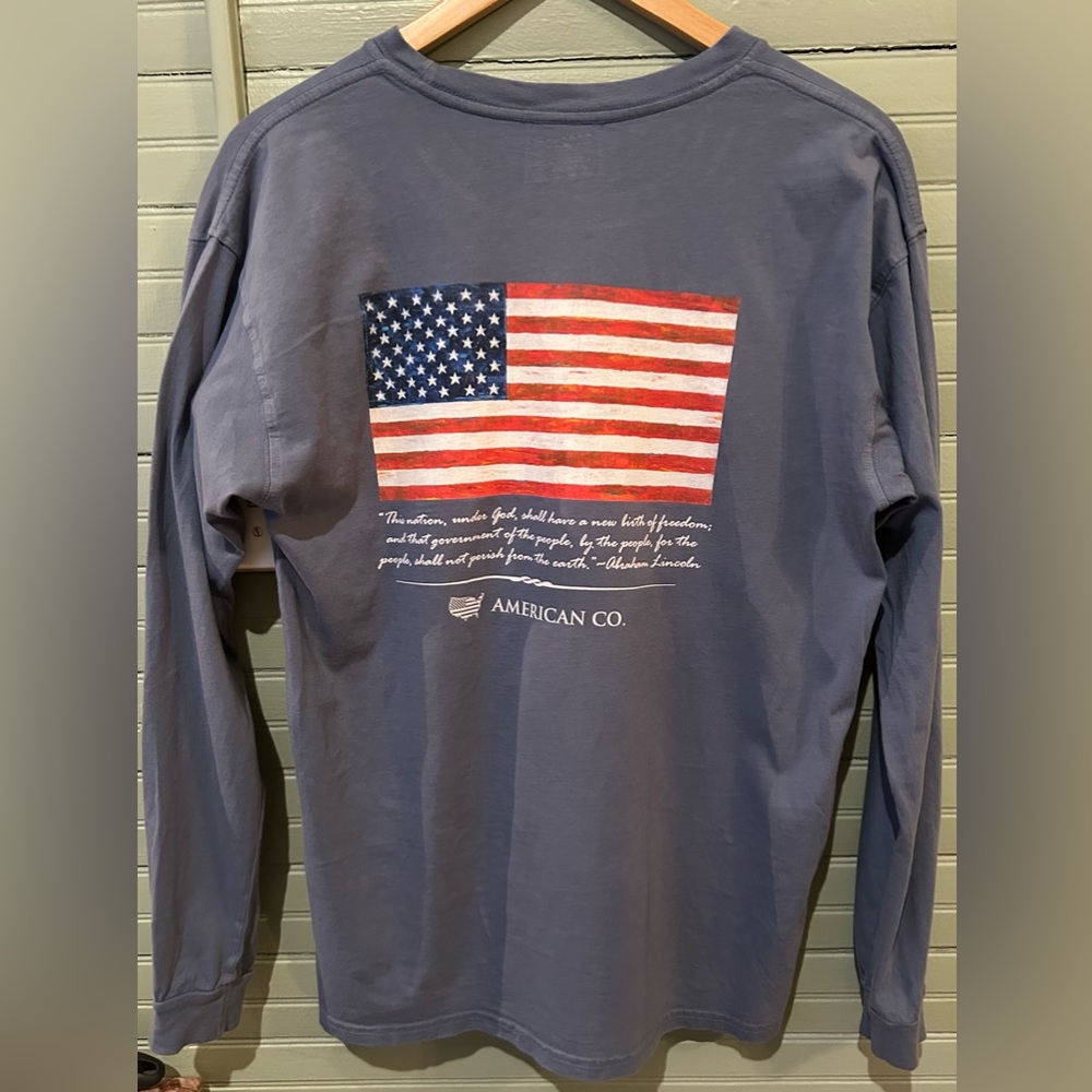 The State Company, American Co. Men's Long Sleeve Blue Graphic Tee Size Medium